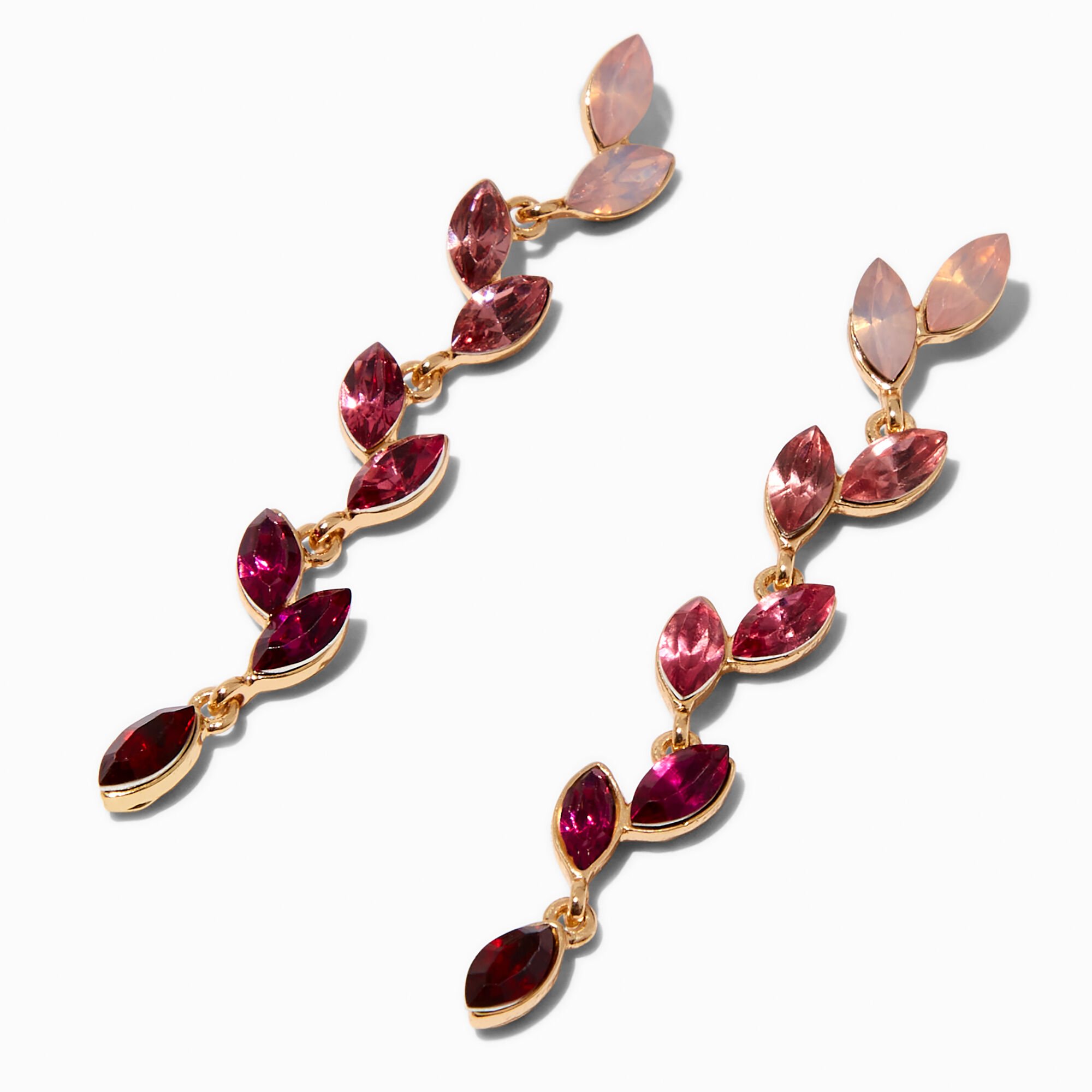 Pink Ombré Gemstone Leaf Gold-tone 2.5" Drop Earrings,