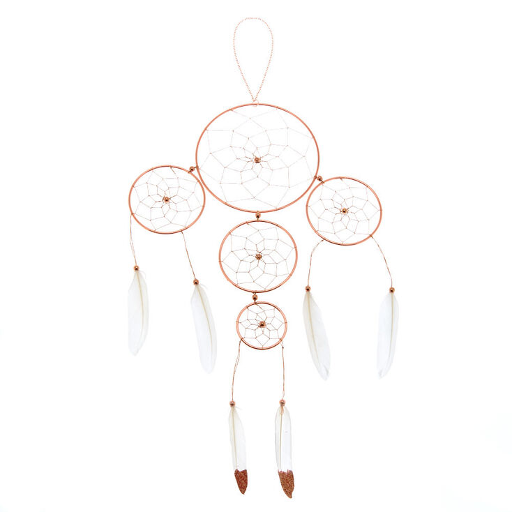 Claire's Décoration murale attrape-rêves avec plumes à paillettes couleur doré rose