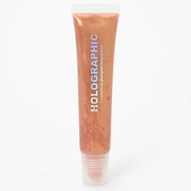 Tube de gloss brillant couleur dor&eacute; rose holographique,