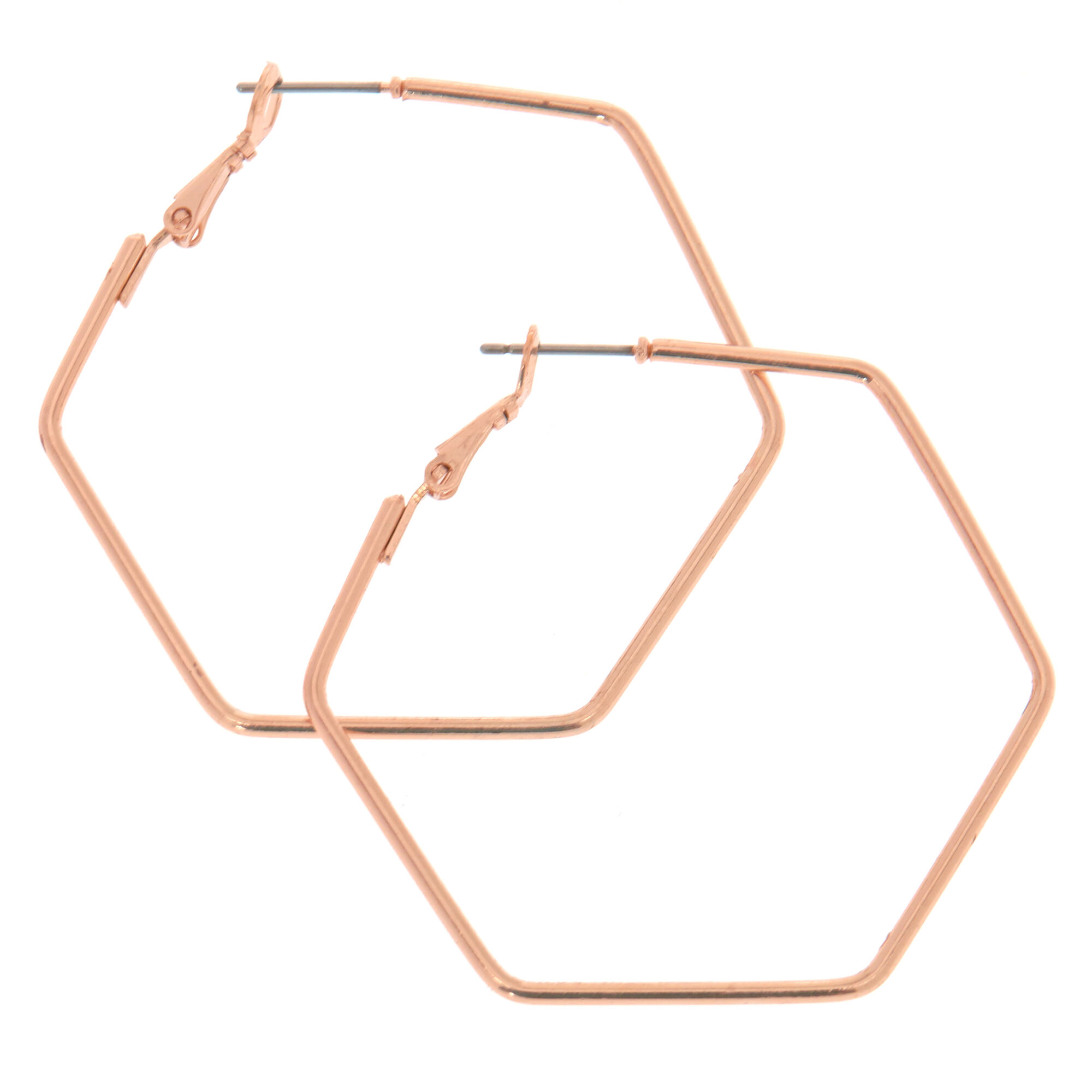 View Claires Rose 40MM Hexagon Hoop Earrings Gold information