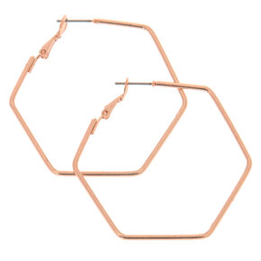 Rose Gold 40MM Hexagon Hoop Earrings,