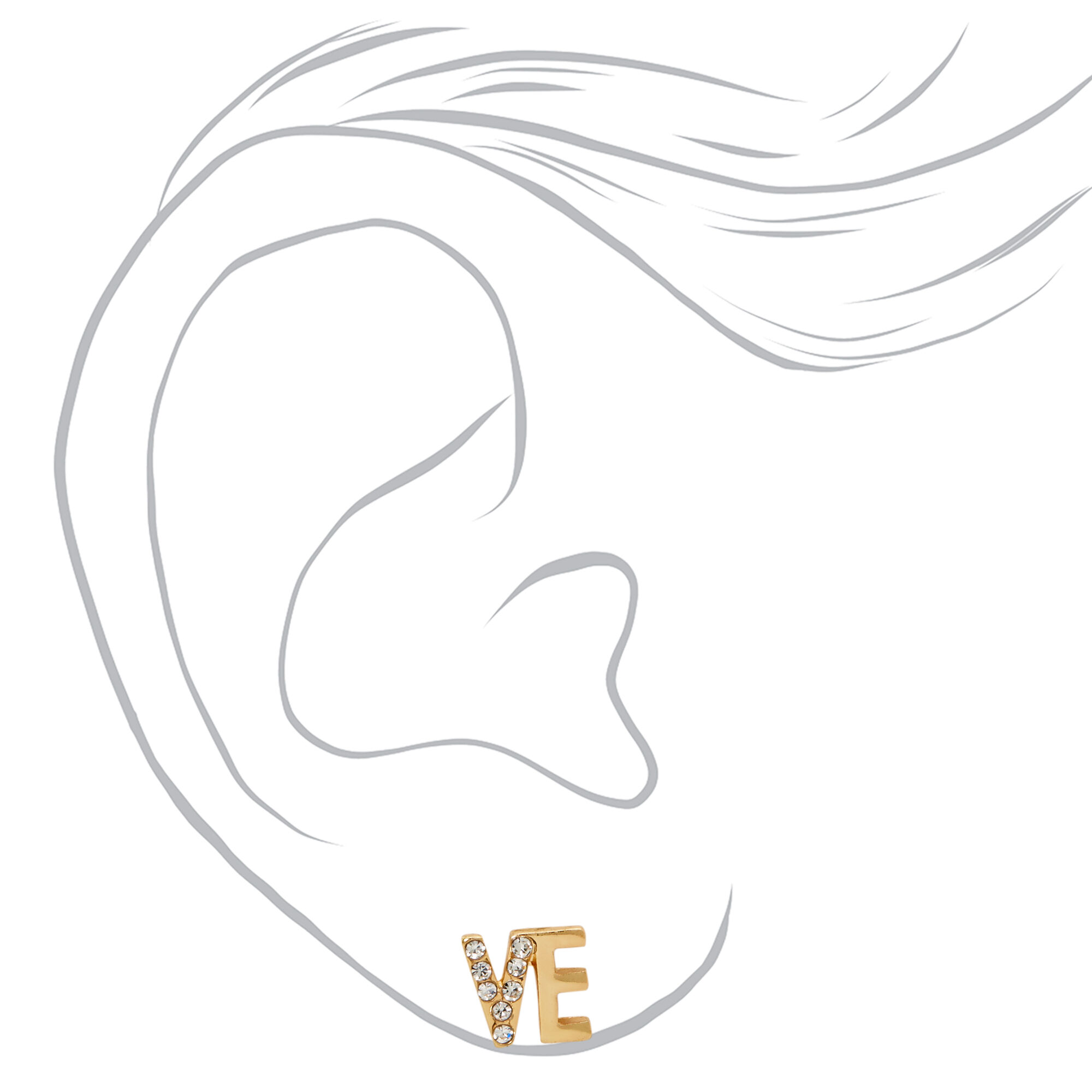Gold Crystal Love Stud Earrings,