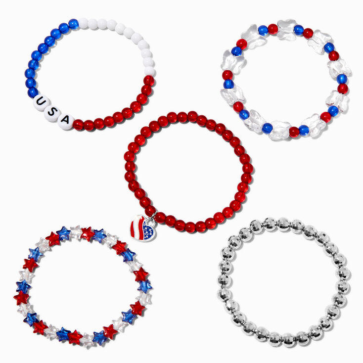 Stars &amp; Stripes Beaded Stretch Bracelets - 5 Pack,