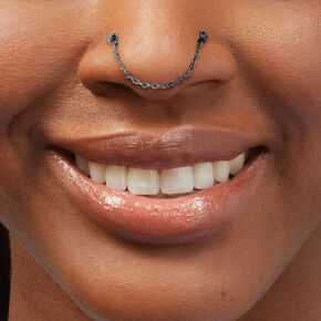 20G Silver-tone Stainless Steel Double Chain Nose Stud,
