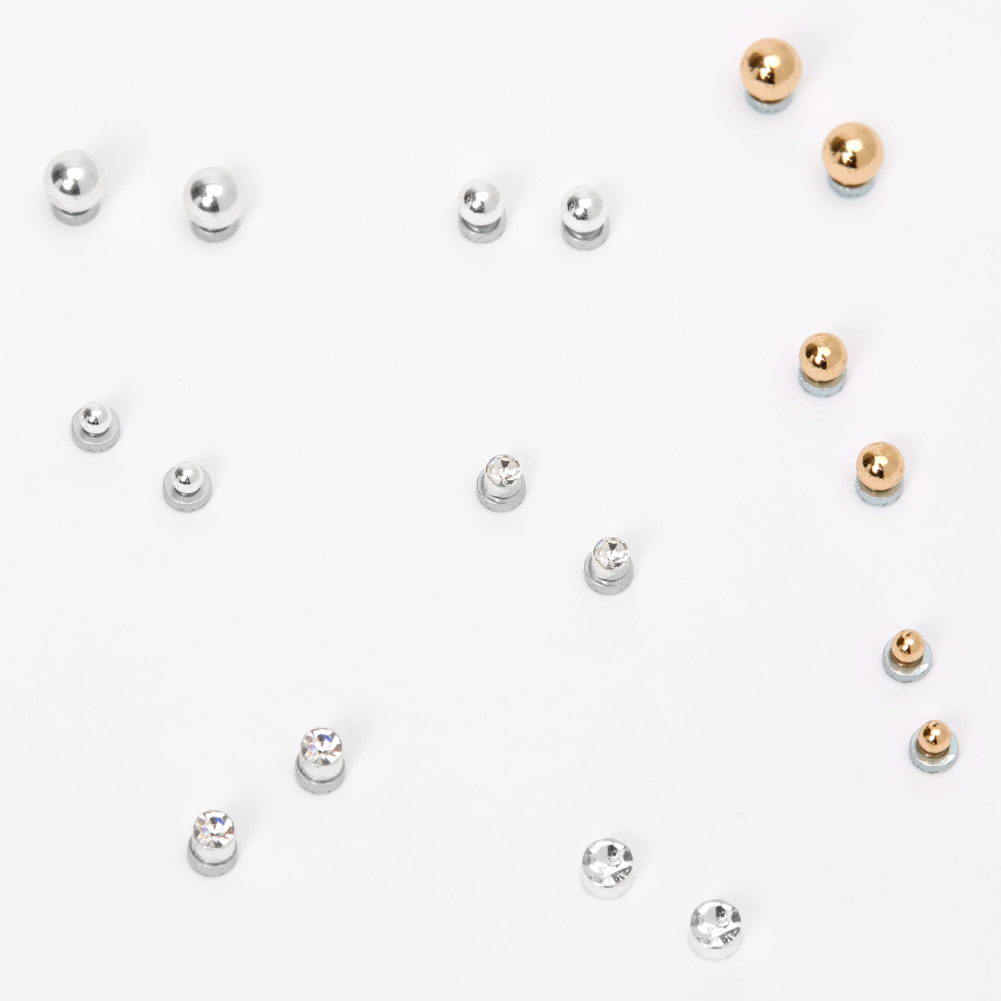 Mixed Metal Graduated Round Magnetic Stud Earrings - 9 Pack,