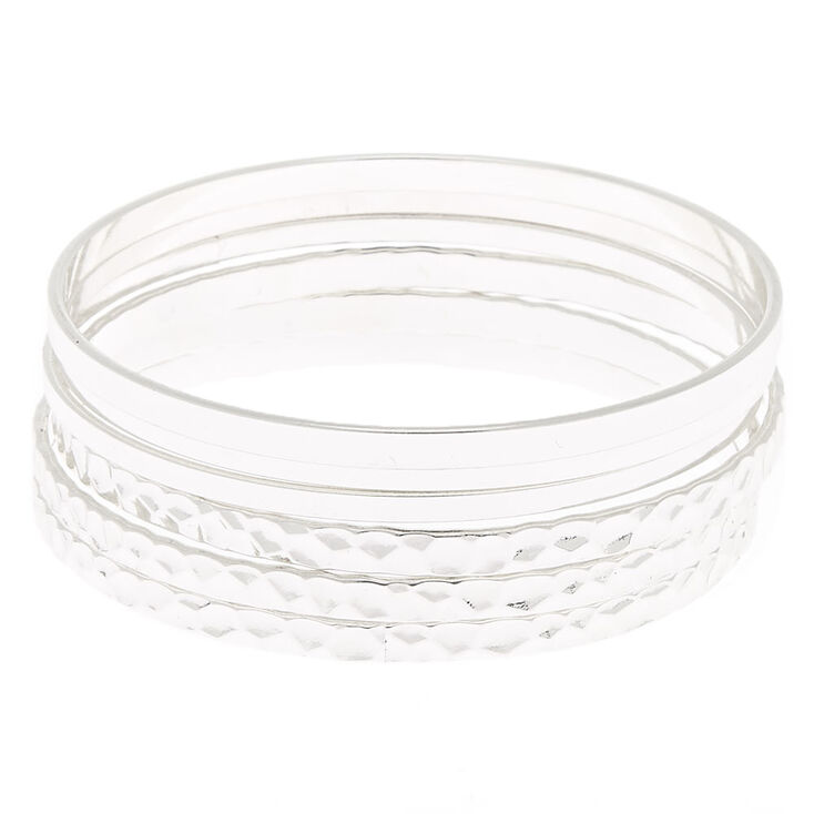 Claire's Lot de 6 bracelets fins bangle couleur argenté effet martelé