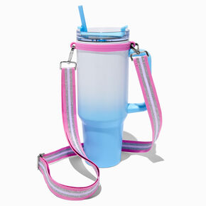 Light Pink &amp; White Striped Crossbody Water Bottle Strap,
