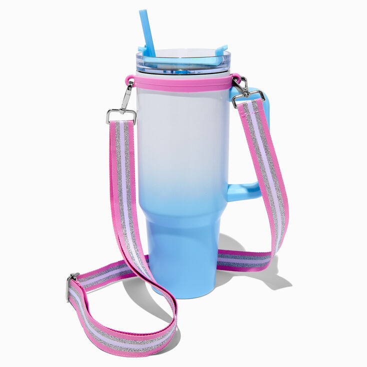 Light Pink &amp; White Striped Crossbody Water Bottle Strap,