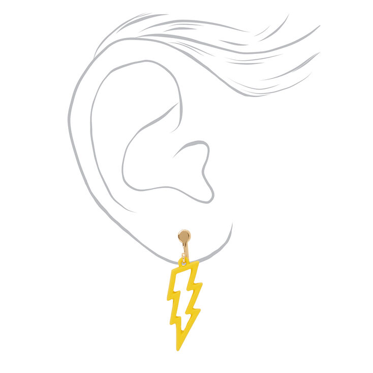 Yellow Lightning Bolt Clip On Drop Earrings,