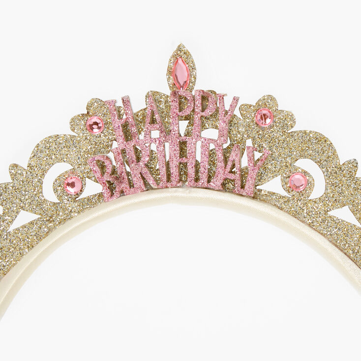 Claire&#39;s Club Gold Glitter Happy Birthday Crown Headband,