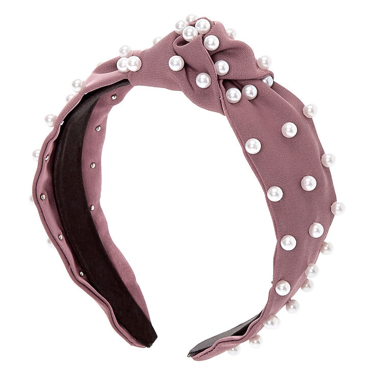 Claire's Serre-tête noué avec perle d’imitation - Aubergine