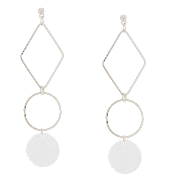 Silver Lucite 3&quot; Geometric Drop Earrings,