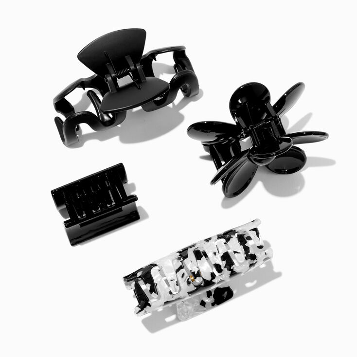 Black Flower Multi Hair Claw Set - 4 Pack ,