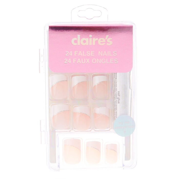 Claire's Faux ongles style French manucure à paillettes roses