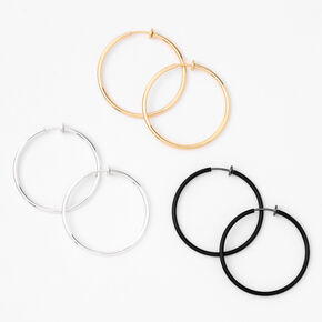 Mixed Metal 40mm Clip-On Hoop Earrings - 3 Pack,