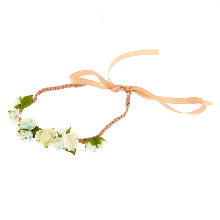 Mint &amp; White Flower Braided Headwrap,