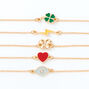 Gold Lucky Charms Chain Bracelet Set - 5 Pack,