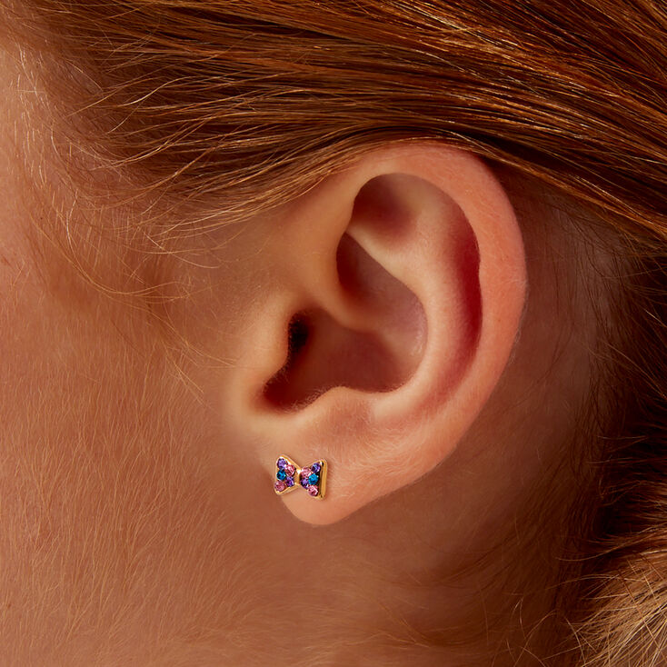 Mini clous d&#39;oreilles &agrave; n&oelig;ud en strass couleur dor&eacute;e,