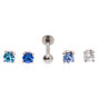 Boucles d&#39;oreilles &agrave; arri&egrave;re plat pour piercing tragus avec embouts interchangeables en zircon cubique 1,2&nbsp;mm bleu en acier inoxydable - Lot de 5,