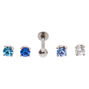 Silver 16G Multi Crystal Changeable Tragus Earrings - Blue, 5 Pack,