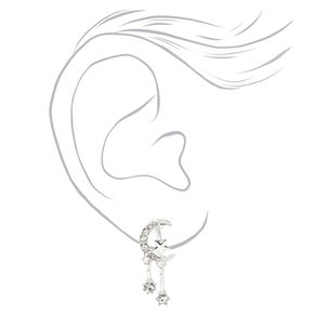 Silver Cubic Zirconia Celestial Clip-On Earrings,