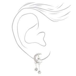 Silver Cubic Zirconia Celestial Clip On Stud Earrings,