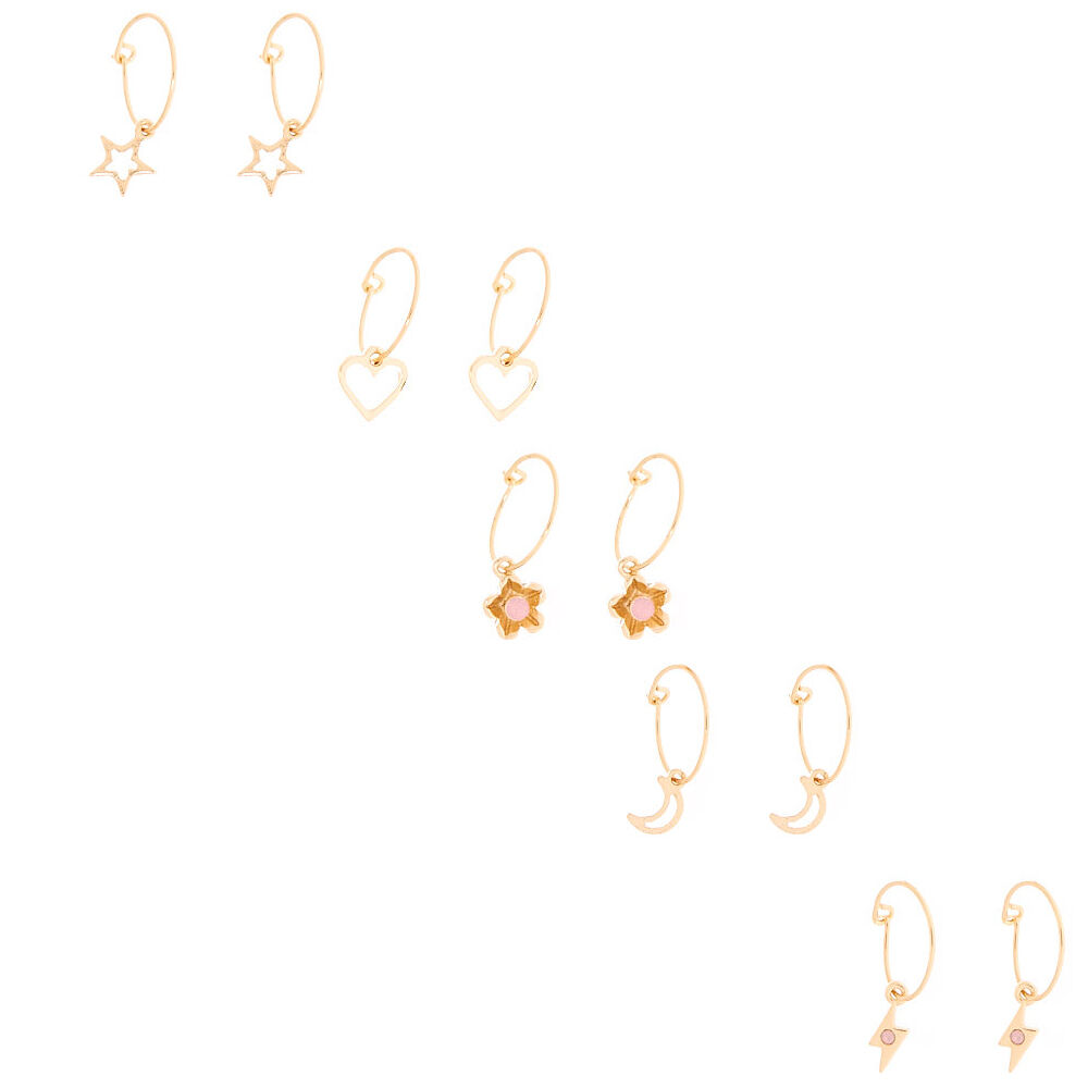 Gold Studs and Charm Hoop Earrings - 20 Pack,