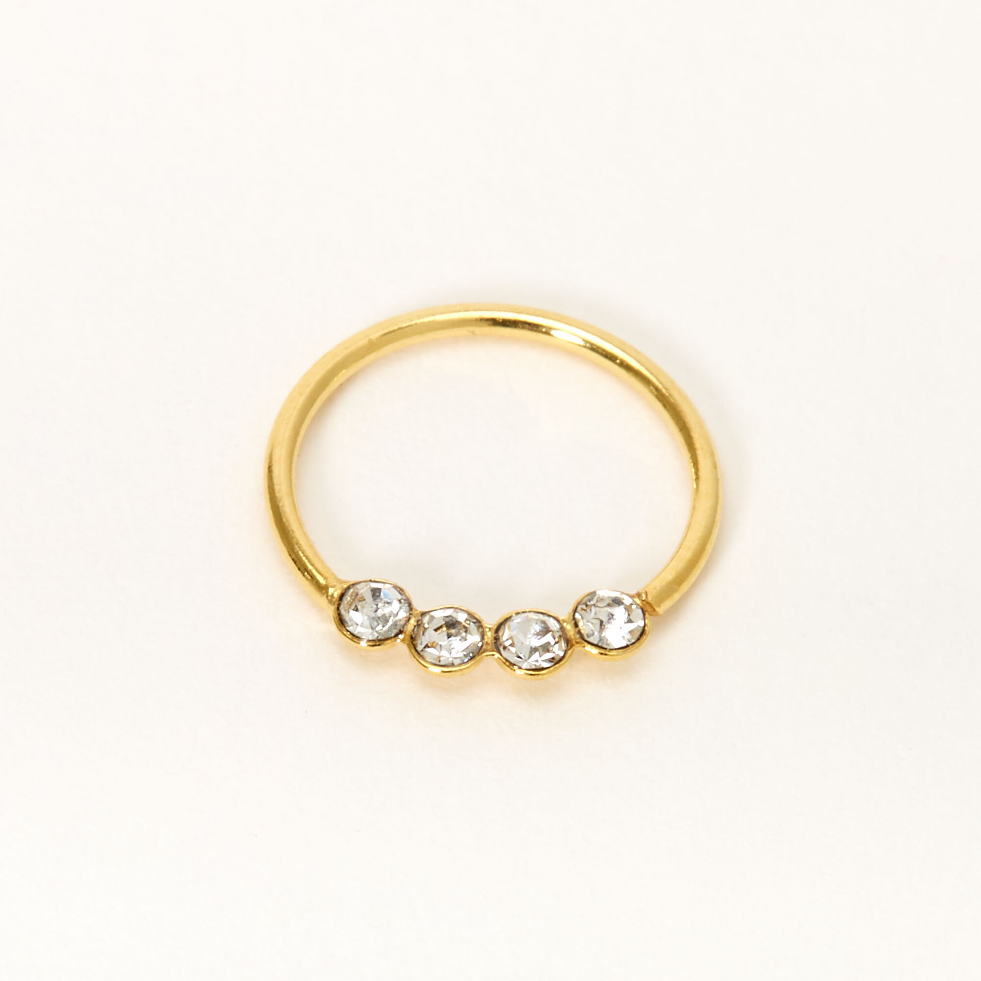 22G Gold-tone Sterling Silver Four Crystal Hoop Nose Ring,