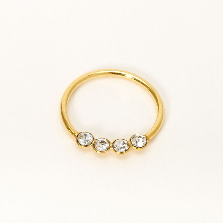 Gold-tone Sterling Silver 22G Four Crystal Hoop Nose Ring,