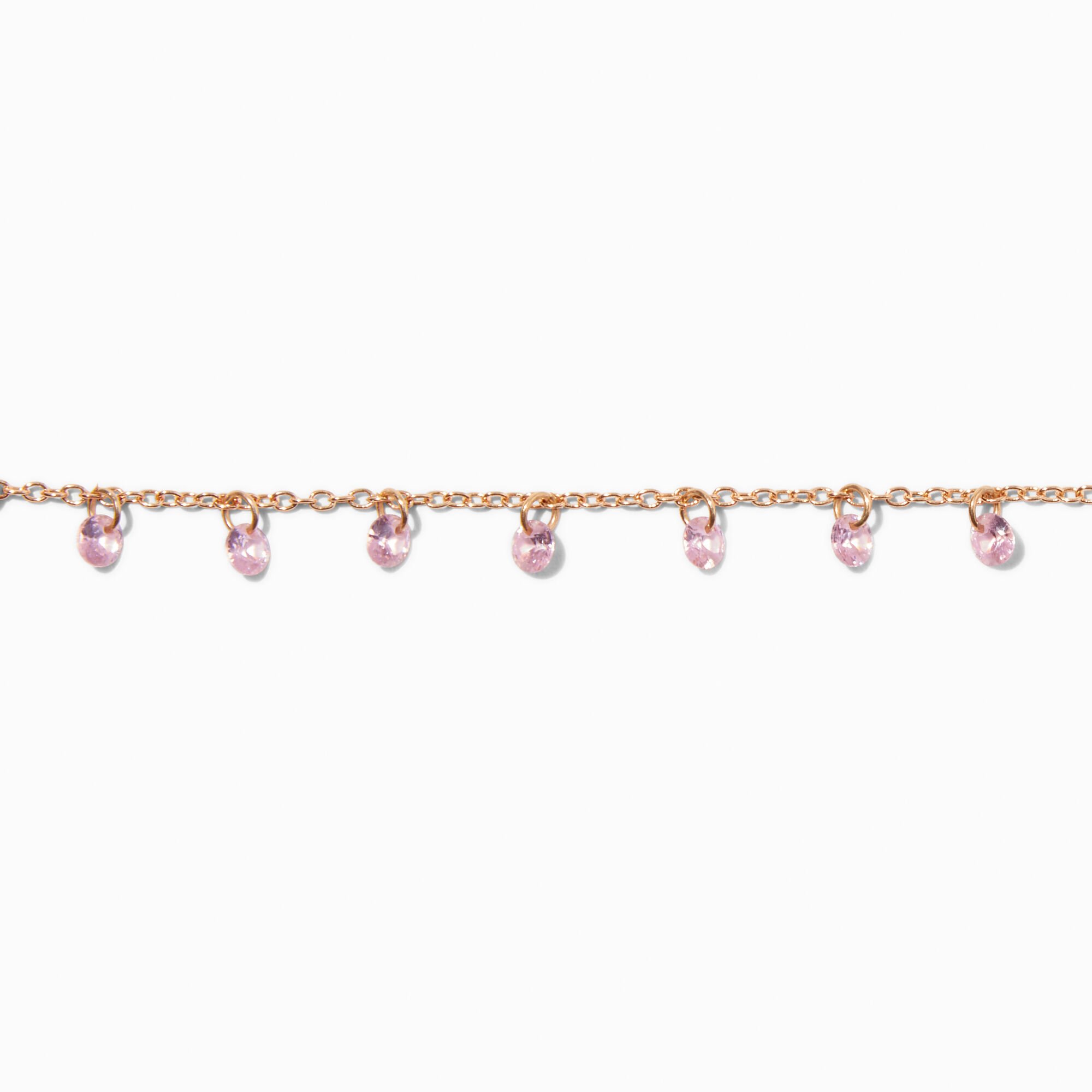 Pink Cubic Zirconia Confetti Charm Gold-tone Chain Bracelet,