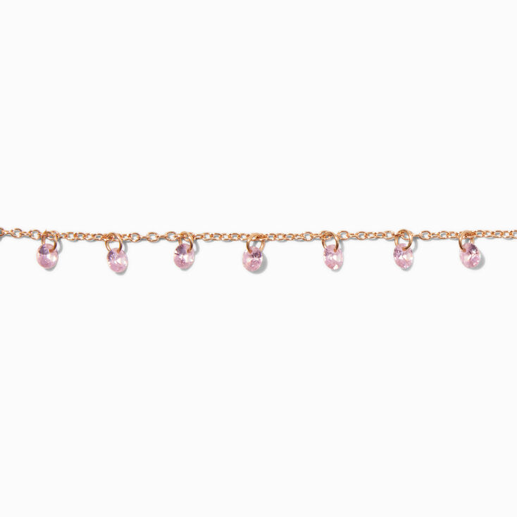 Pink Cubic Zirconia Confetti Charm Gold-tone Chain Bracelet,