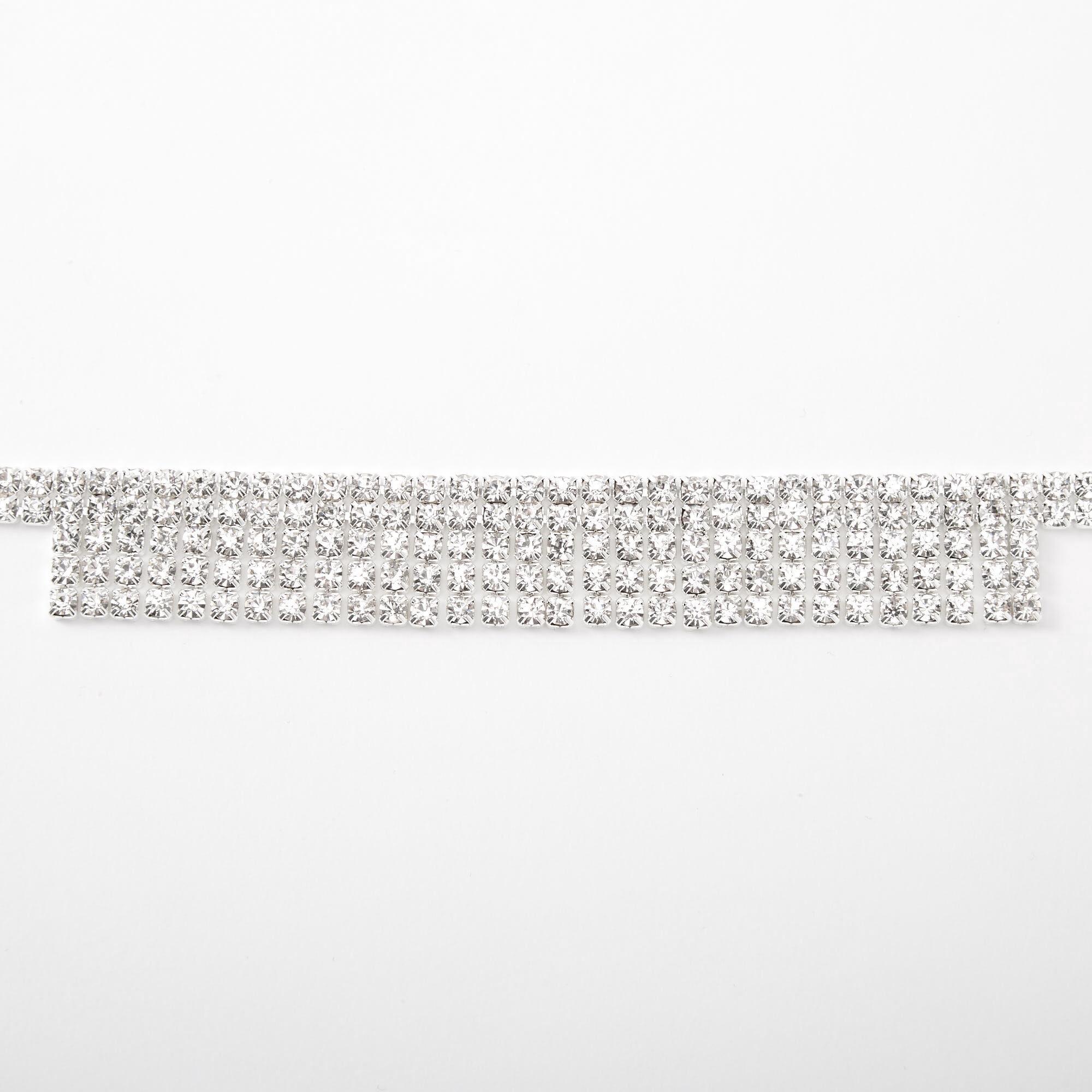 Silver Rhinestone Flapper Fringe Choker Necklace,