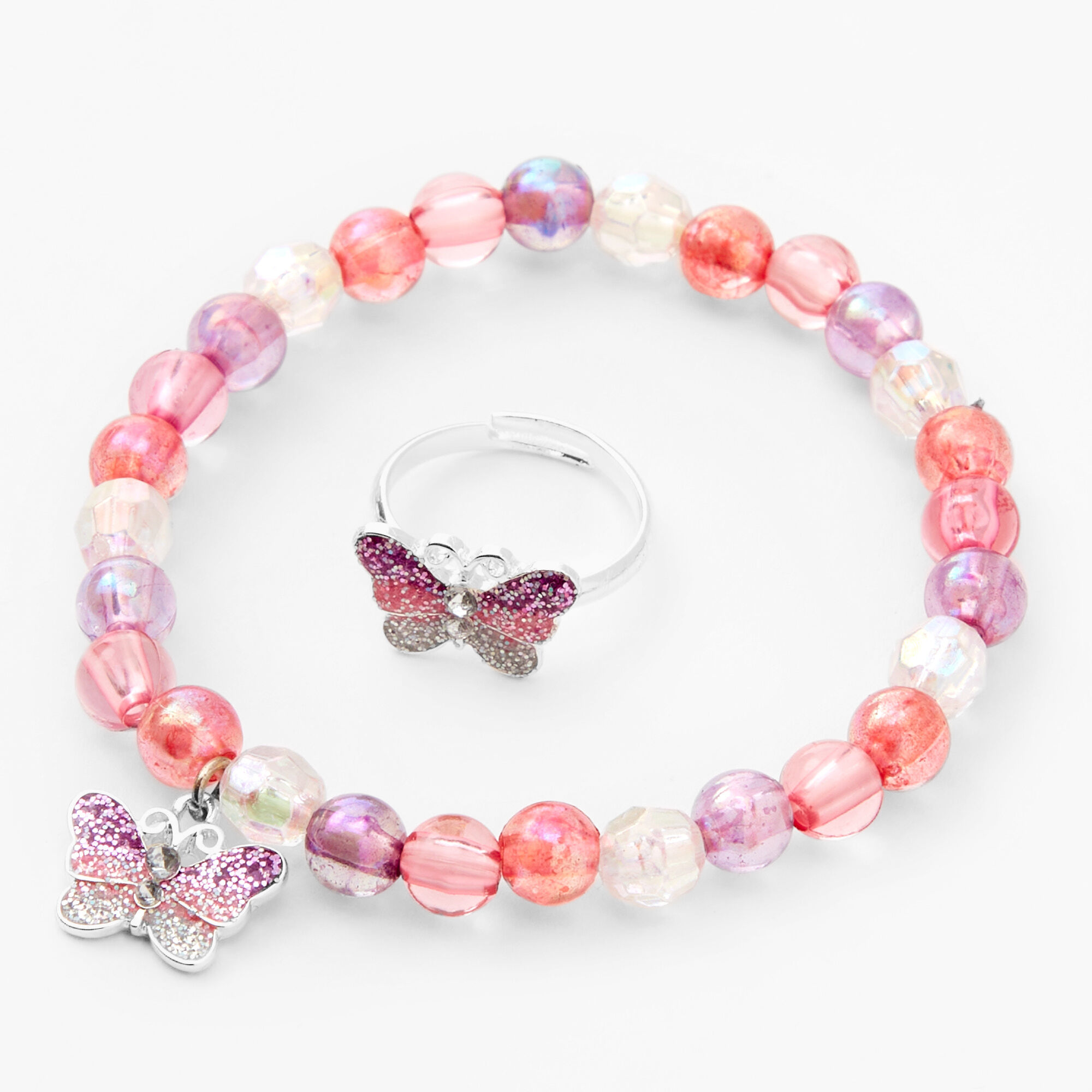 Claire's Club Glitter Butterfly Jewelry Set - Pink, 3 Pack,
