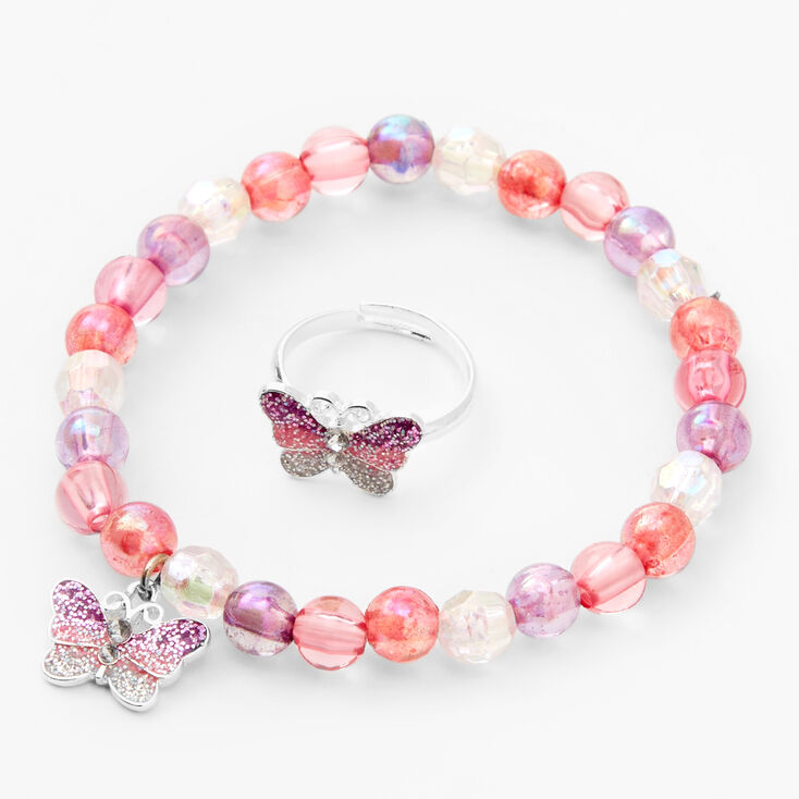 Claire&#39;s Club Glitter Butterfly Jewelry Set - Pink, 3 Pack,