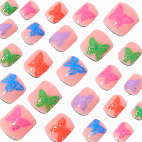 Multicolored Butterfly Square Press On Vegan Faux Nail Set - 24 Pack,