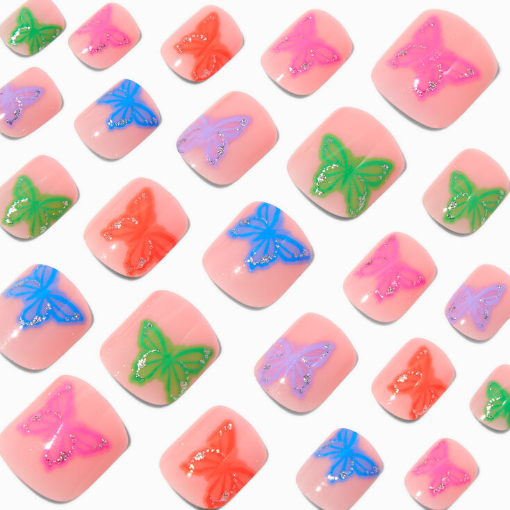 Multicolored Butterfly Square Press On Vegan Faux Nail Set - 24 Pack,