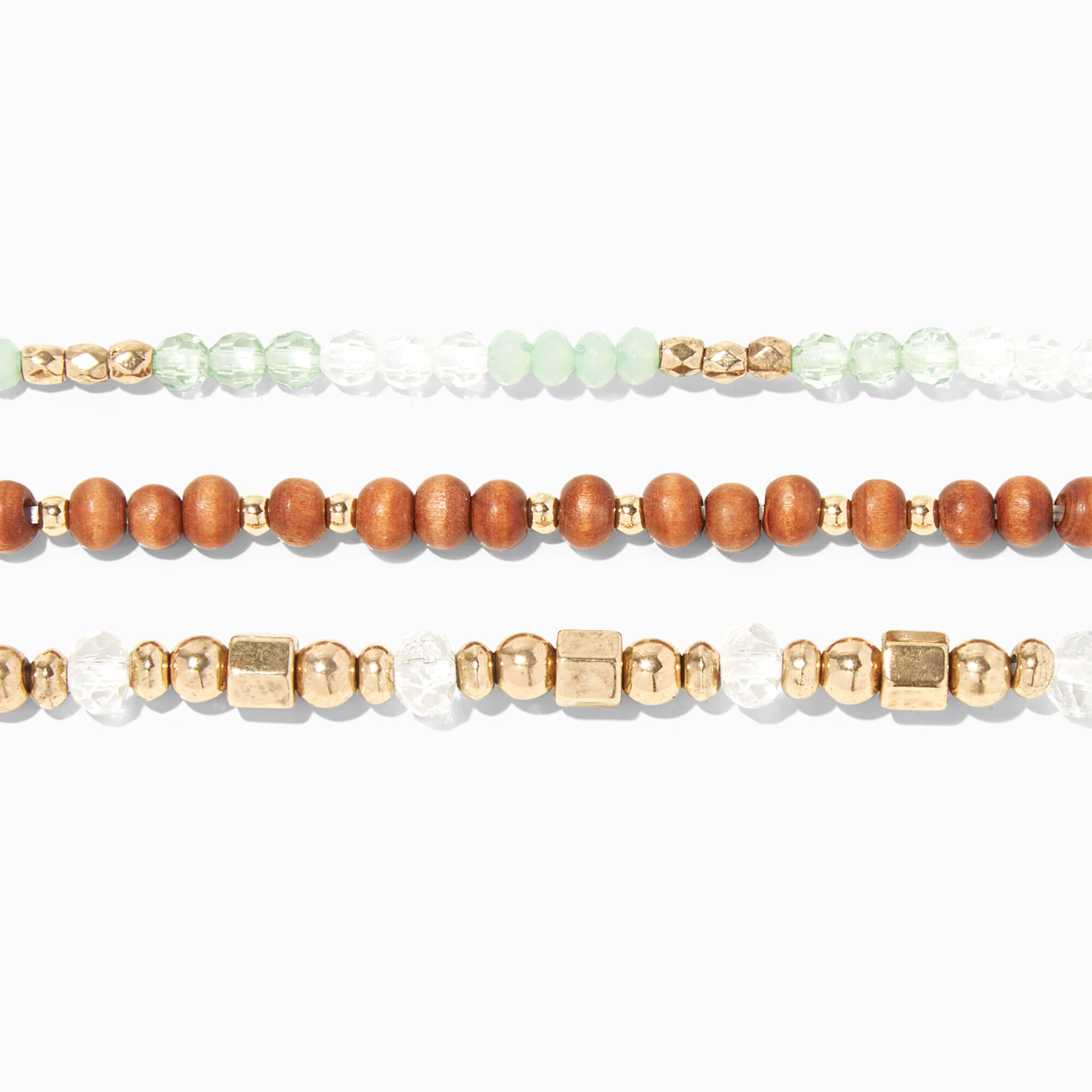 Gold & Neutrals Beaded Stretch Bracelet Set - 3 Pack,