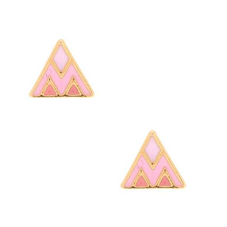 18kt Gold Plated Triangle Stud Earrings - Pink,