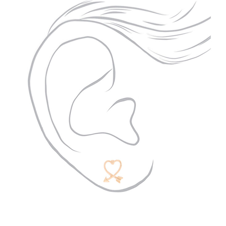 Gold Arrow Heart Stud Earrings,