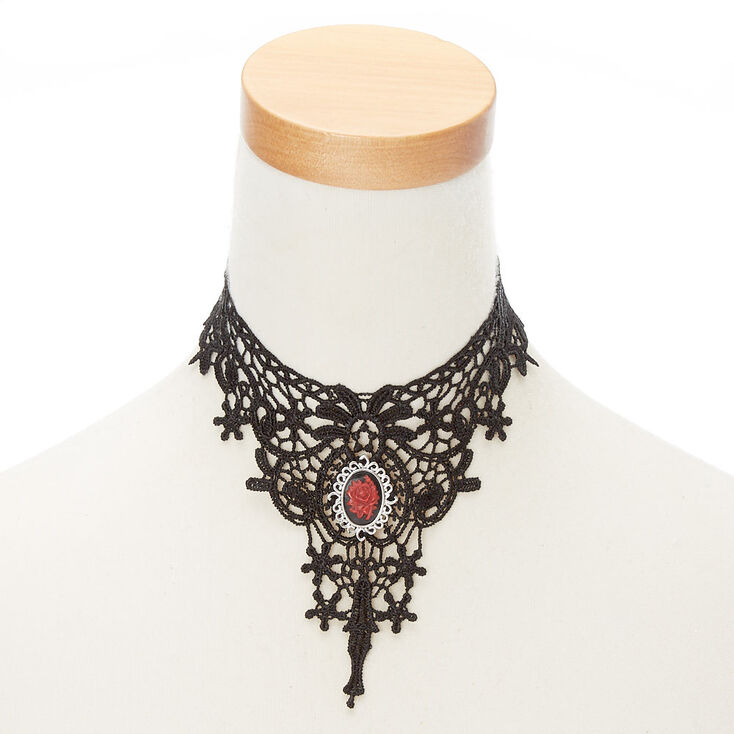 Lace Rose Choker Necklace - Black,