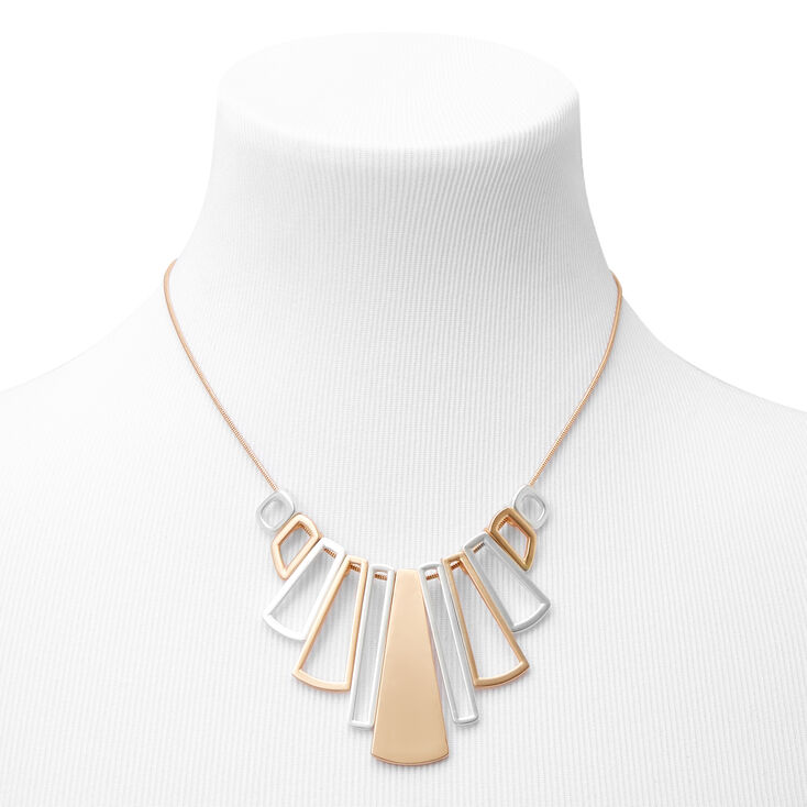 Mixed Metal Geometric  Pendant Statement Necklace,