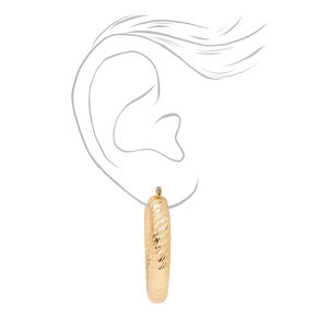 Gold 30MM Laser Cut Textured Tube Hoop Earrings,