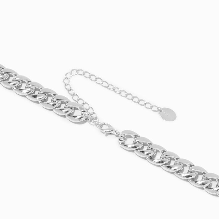 Silver Embellished Chunky Chain Link Necklace,