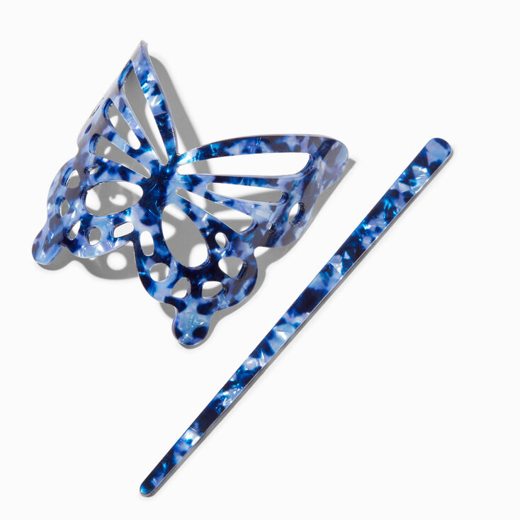 Blue Tortoiseshell Butterfly Acrylic Hair Pin,