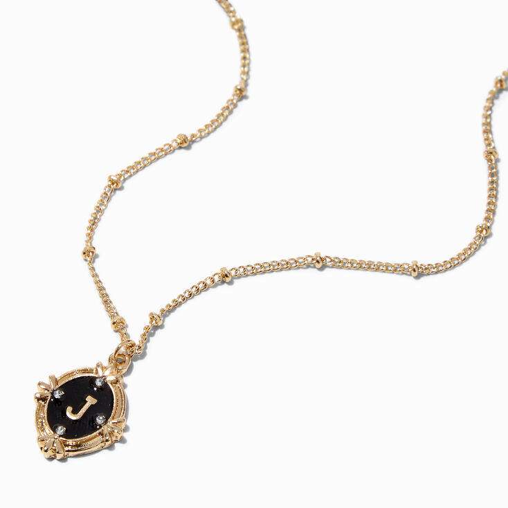Gold Antiqued Medallion Initial Pendant Necklace - J,