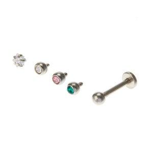 Silver 16G Pastel Cubic Zirconia Loose Labret Flat Back Studs - 5 Pack,