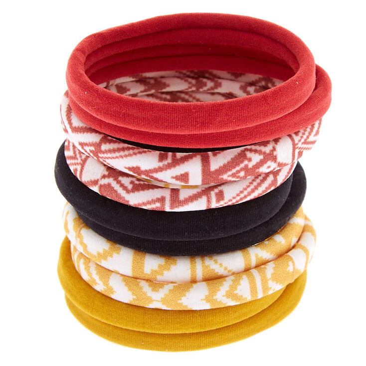 Claire's Lot de 10 élastiques à cheveux couleur unie et imprimé aztèque bordeaux