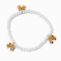 Gold-tone Bow &amp; Pearl Beaded Stretch Bracelet,