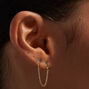 18K Gold Plated Lightning Bolt &amp; Crystal Connector Stud Earrings,
