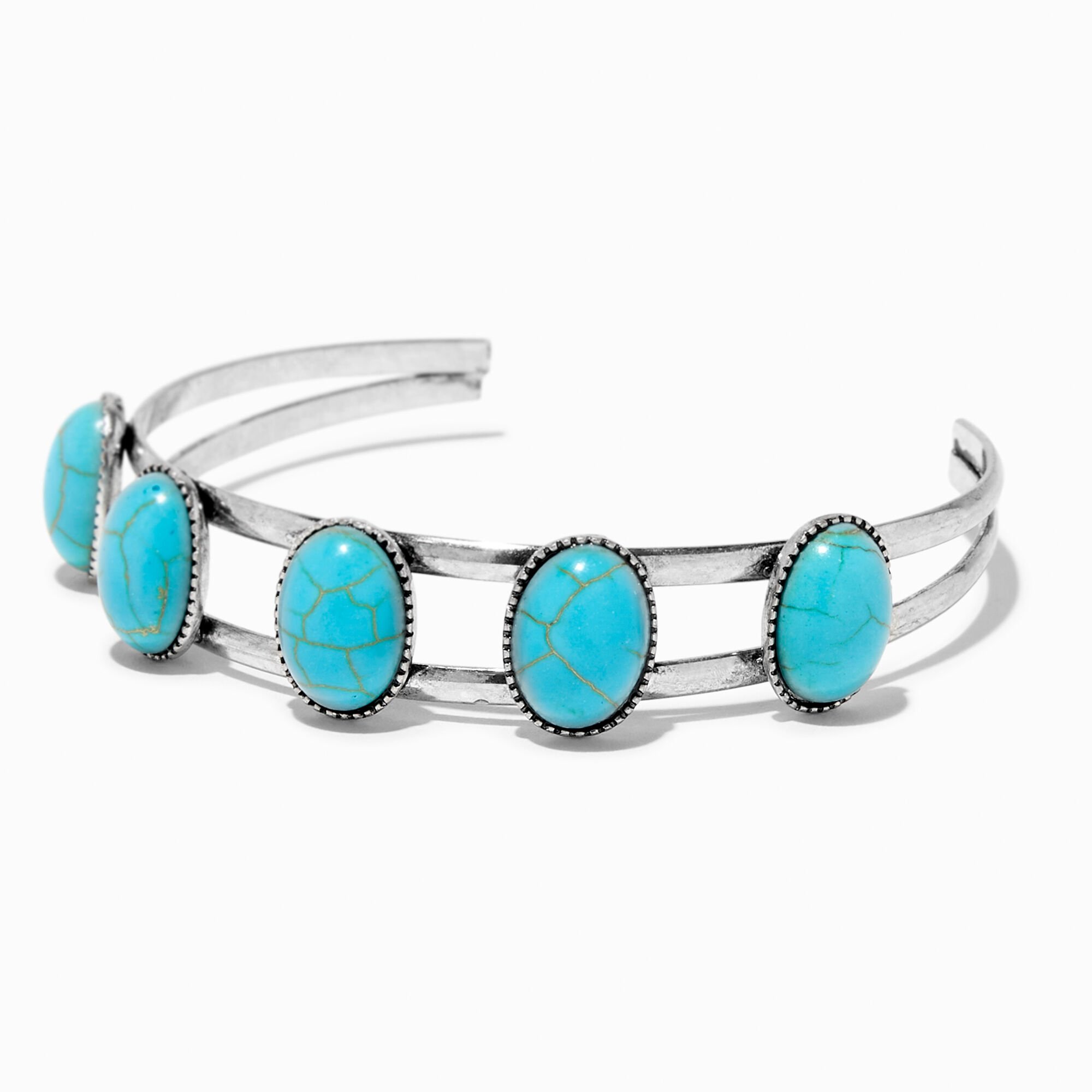 Claire's Bracelet manchette strass turquoise d'imitation couleur argentée
